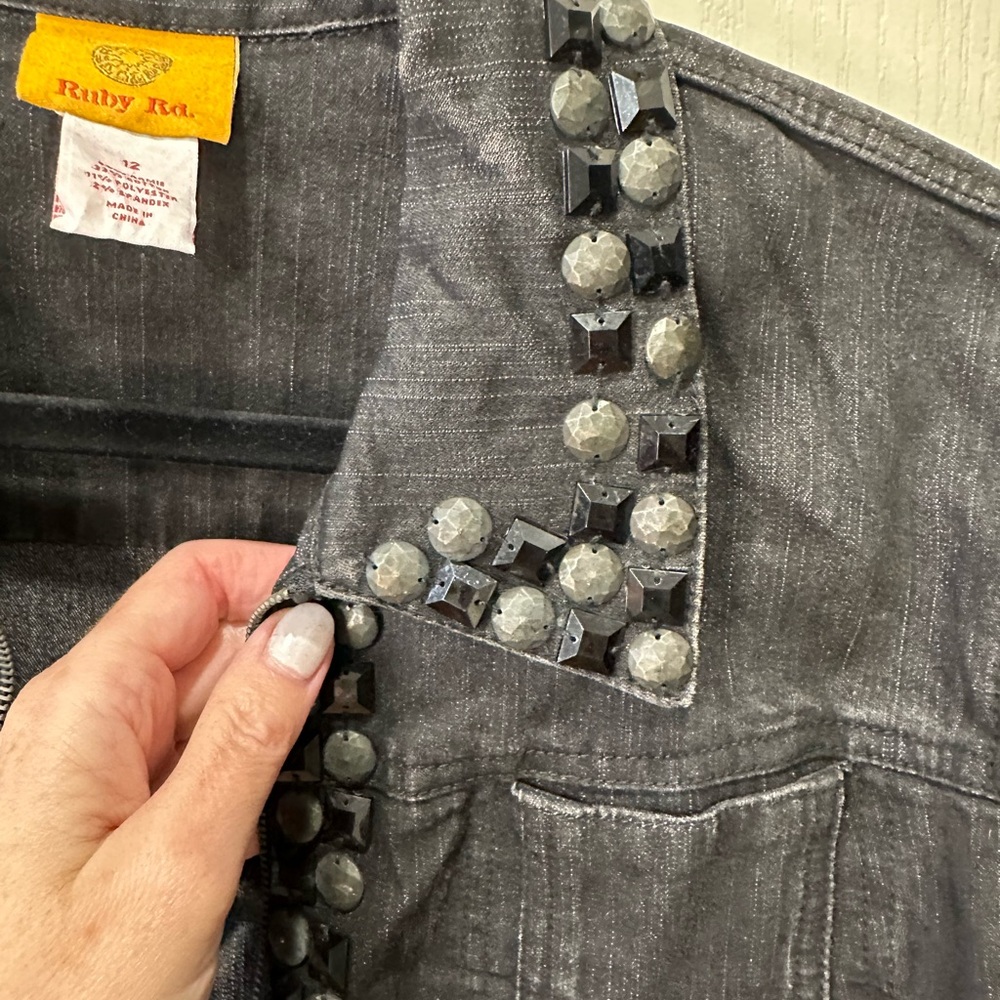 Ruby Rd. Charcoal Embellished Jean Jacket - Picture 4 of 5